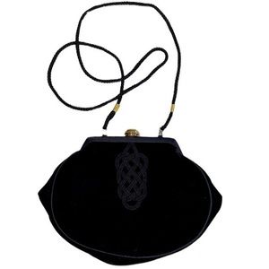 Vanessa Black Velvet Purse with Fabric ‎ Cord Strap Vintage
